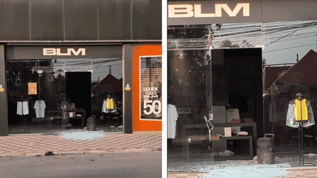 Porta de loja amanhece estilhaçada em Cuiabá; suspeita de furto