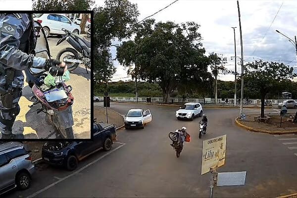 Entregador preso por manobras perigosas e moto sem placa em Cáceres