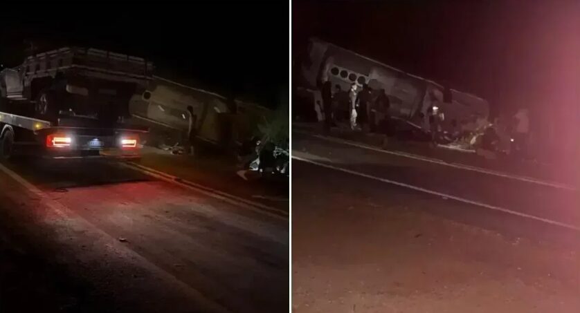 Trágico acidente com trabalhadores rurais deixa vítima fatal após ônibus capotar em destaque